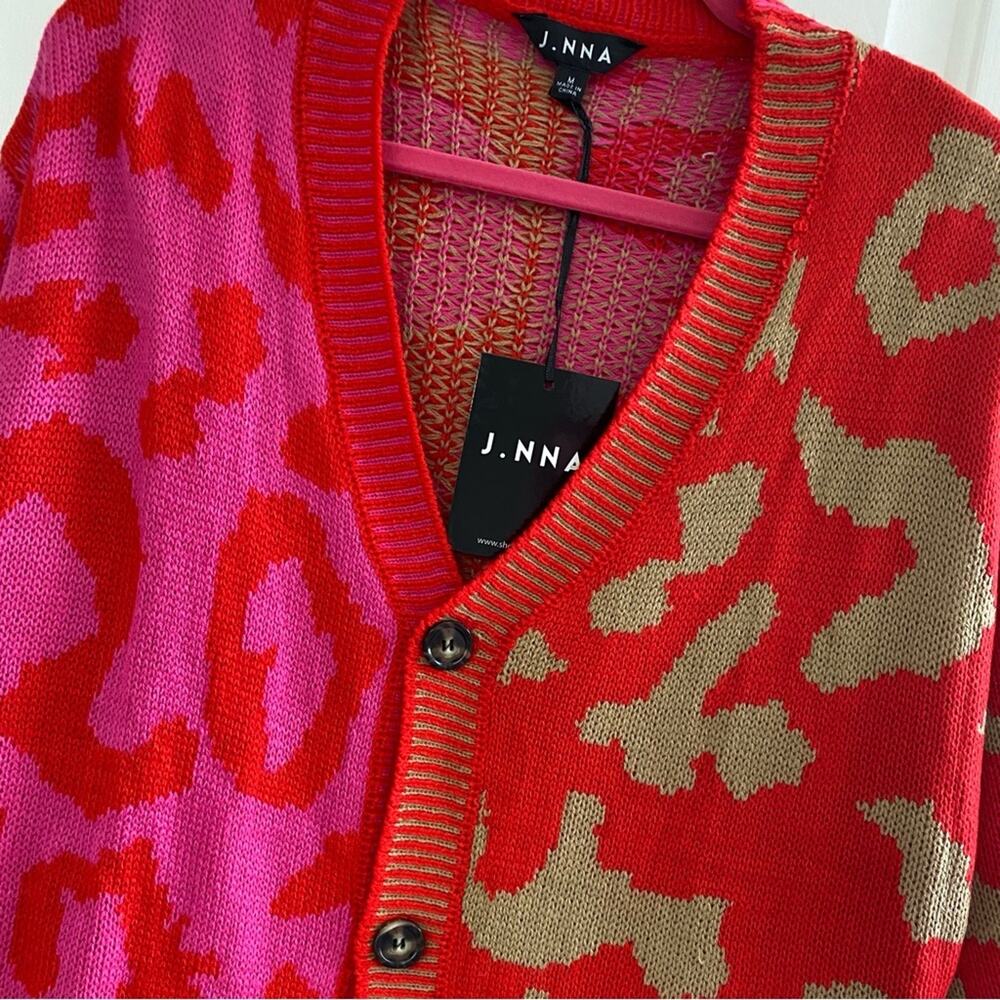 J.NNA • Red + Pink Two-Tone Color Block Button Fr… - image 3